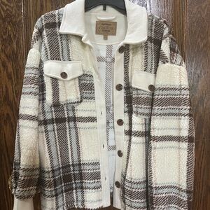 Pink Rose Cream and Brown Plaid Jacket